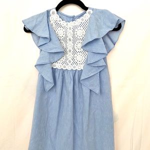 Zara kids blue linen with crochet appliqué dress